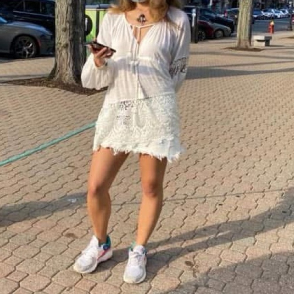 Free People White Lace Trim Dress